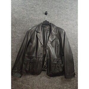 Black leather blazer by Pamela McCoy, featuring decorative grommets Size 1x